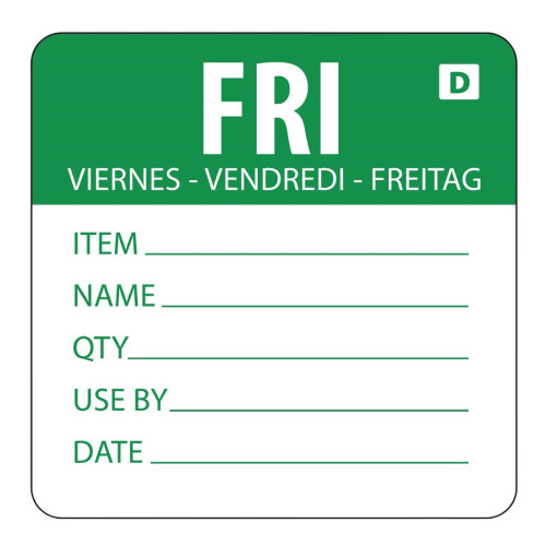 Vogue Day of the week Prepared Label Friday Dissolvable Adhesive (Roll 250)