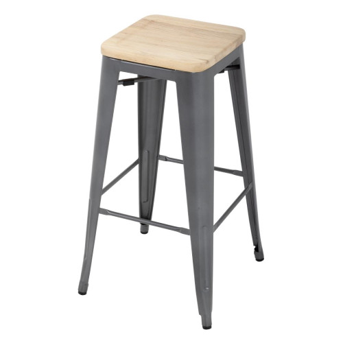 Bolero Bistro High Stool Gun Metal with Wooden Seat Pad (Pack 4)