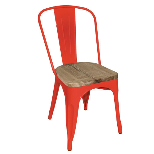 Bolero Steel Dining Side Chair with Wooden Seatpad Red (Pack 4)