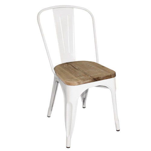 Bolero Steel Dining Side Chair with Wooden Seatpad White (Pack 4)