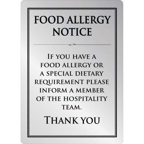 Food Allergy Sign Silver - A4 297x210mm