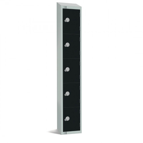 300mm Deep Locker 5 Door Elect Lock Black 1950x300mm with Sloping Top (Direct)