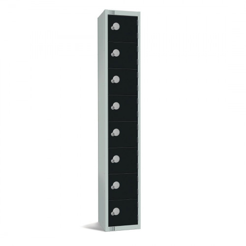 300mm Deep Locker 8 Door (Coin Return) Black - 1800x300x300mm (Direct)