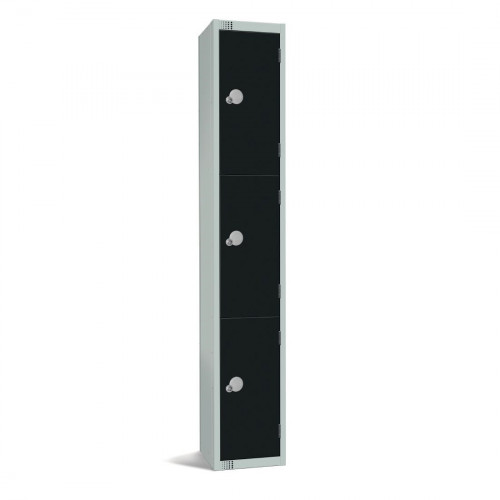 450mm Deep Locker 3 Door (Coin Return) Black - 1800x300x450mm (Direct)