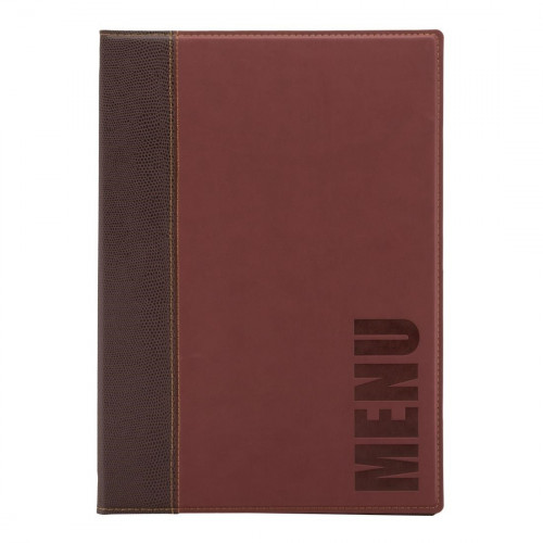 Securit Contemporary Menu Holder Wine Red with 1 Insert A4 - 4 Page