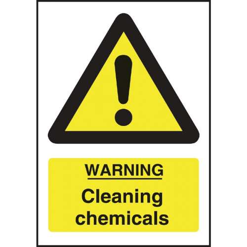 Warning Cleaning Chemicals Sign - 200x150mm (Self-Adhesive)