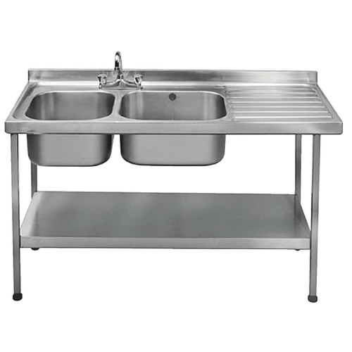 Sissons S/S Sink 1500x600mm Dble L/H Bwl inc taps R/H Drainer Mini Range(Direct)