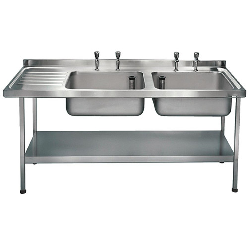 Sissons S/S Sink 1500x600mm Dble R/H Bwl inc taps L/H Drainer Mini Range(Direct)