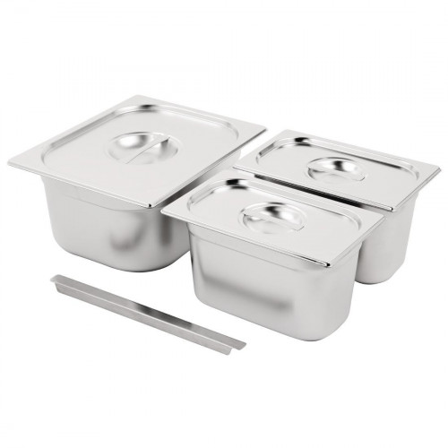 Vogue St/St GN Set - 1/2 & 2 x 1/4 with Lids 150mm (inc. Adapt Bar - 325x25mm)