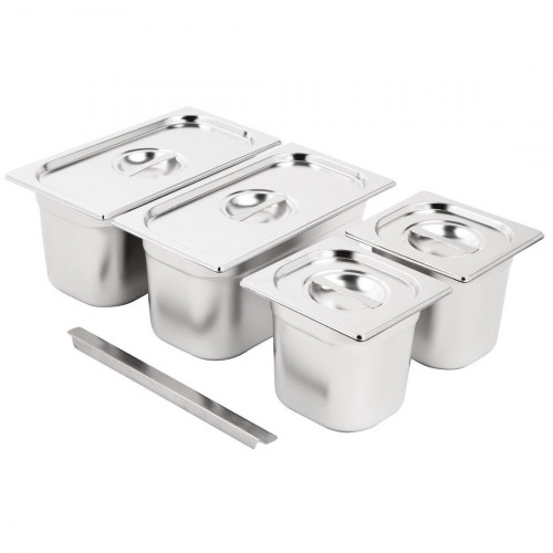 Vogue St/St GN Set - 2 x 1/3 & 2 x 1/6 with Lids 150mm (inc. Adapt Bar - 325x25m