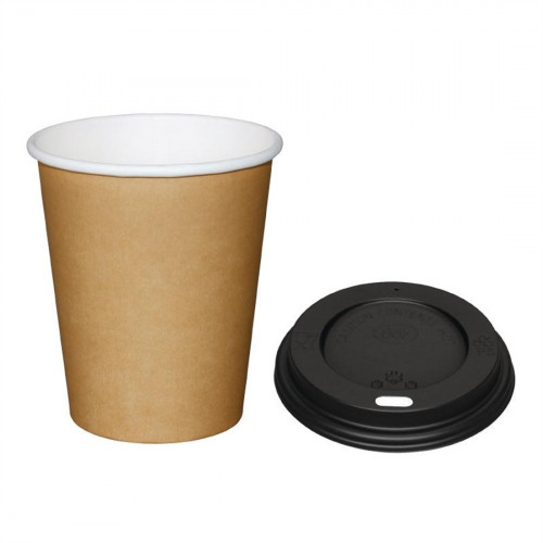 Fiesta Hot Cups Single Wall Kraft with Black Lid - 228ml (8oz) (Box 1000)