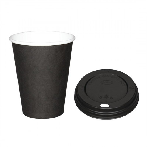 Fiesta Hot Cups Single Wall Black with Black Lid - 340ml (12oz) (Sleeve 1000)