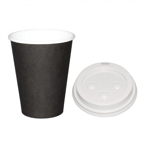 Fiesta Hot Cups Single Wall Black with White Lid - 228ml (8oz) (Box 1000)