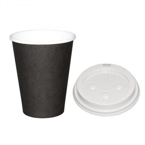 Fiesta Hot Cups Single Wall Black with White Lid - 340ml (12oz) (Sleeve 1000)