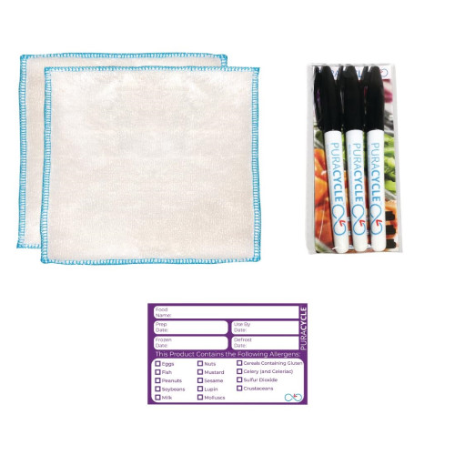 PuraCycle Reusable allergen Label Pen & Cloth Pack (20 Labels 3 Pens 2 Cloths)
