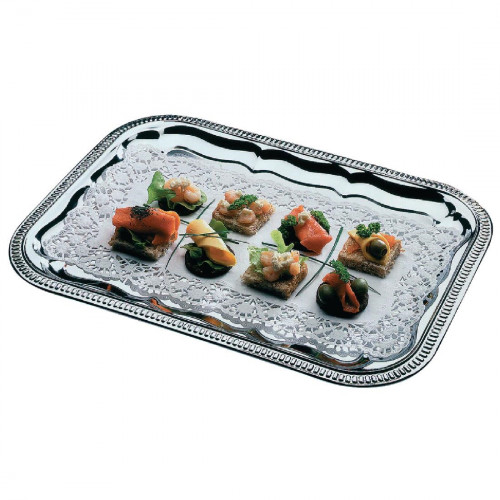 Semi Disposable Party Tray Rectangular Chrome Plated - 41x31cm
