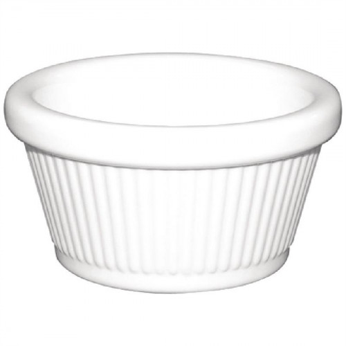 Dish / White melamine fluted ramakin - 3oz - per box of 12 - (T814)