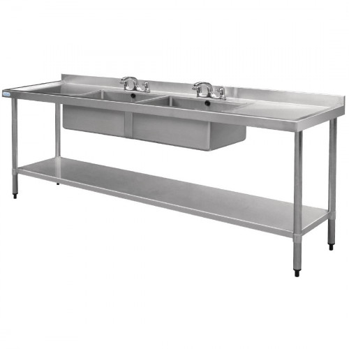 Vogue Double Bowl Sink Double Drainer - 2400mm
