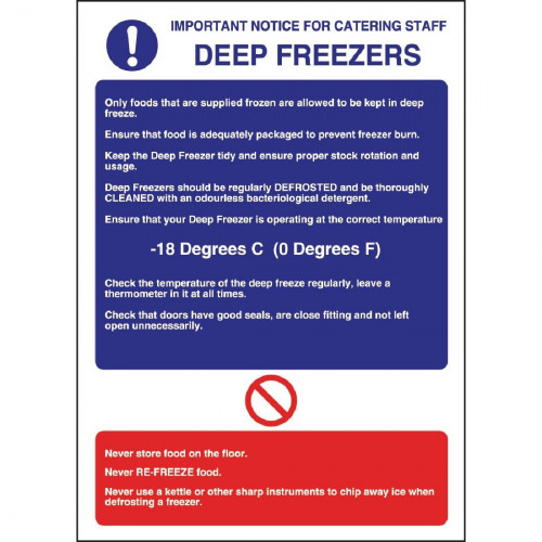 Deep Freezer Guidelines Sign 300x200mm (Self Adhesive)