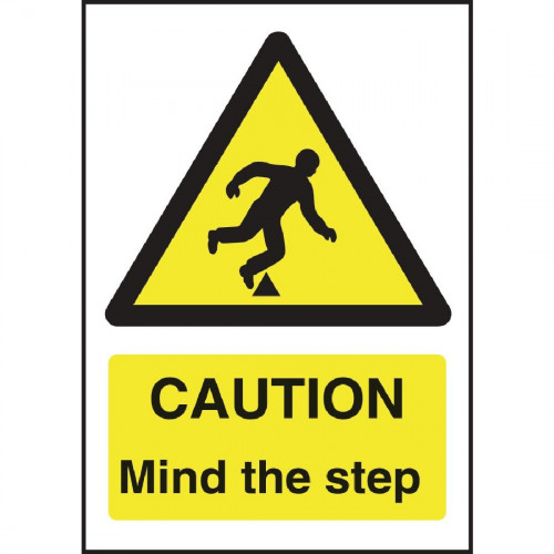 Caution Mind The Step Sign - 200x150mm (Self-Adhesive)