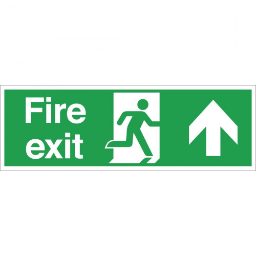 Fire Exit. Straight On. Arrow Up. Sign - 150x450mm (Self-Adhesive)