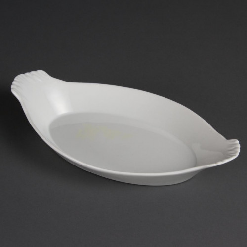 DISH / OLYMPIA - WHITEWARE OVAL EARED DISH - 56x 320X 177mm(13APPROX)" - BOX OF 6 - W423