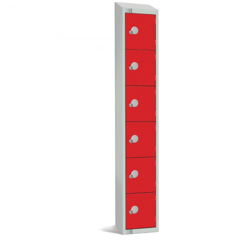300mm Deep Locker 6 Door Combi Lock) Red with Sloping Top (Direct)