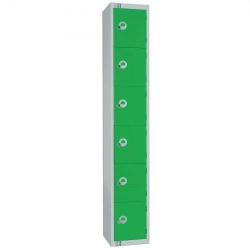 300mm Deep Locker 6 Door (Coin Return) Green with Sloping Top (Direct)