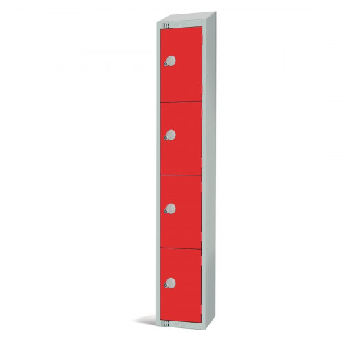 450mm Deep Locker 4 Door Padlock Red with Sloping Top (Direct)