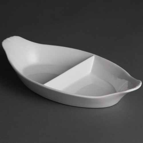 Olympia Divided Oval Eared Dish White 290Wx160mmD 11 1/2x6 1/4" (Box 6)