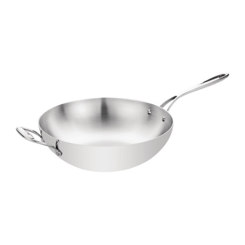 Vogue Tri-wall Wok Flat Bottom St/St - 310mm 15"