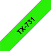 Brother P-Touch Labelling Tape 12mm x 15m Black on Green TX731