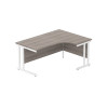 Office Right Hand Corner Desk with Steel Double Upright Cantilever Frame (FSC) - Grey Oak/White legs
