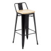 Bolero Bistro High Stool with Backrest Black & Wooden Seat Pad (Pack 4)