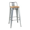 Bolero Bistro High Stool with Backrest Galvanised Steel & Wood Seat Pad (Pack 4)