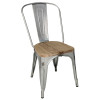 Bolero Steel Dining Side Chair with Wooden Seatpad Galvanised (Pack 4)