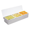 CONDIMENT/ S/steel condiment dispenser - 3 plastic removable compartments - 17" x 5" x 3" approx