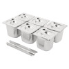 Vogue St/St GN Set - 6 x 1/6 with Lids 150mm (inc. 2 x Adapt Bar - 325x25mm)