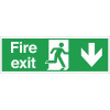 Fire Exit. Through Door. Arrow Down Sign - 150x450mm (Self Adhesive)