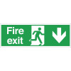 Fire Exit. Through Door. Arrow Down Sign - 150x450mm (Self Adhesive)
