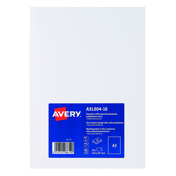 Betapak - Avery Permanent Display Labels A3 (Pack of 10) A3L004-10