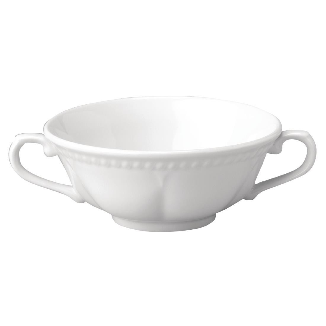 Betapak Buckingham White Elegant Consommé Bowl with Handles 13.5oz